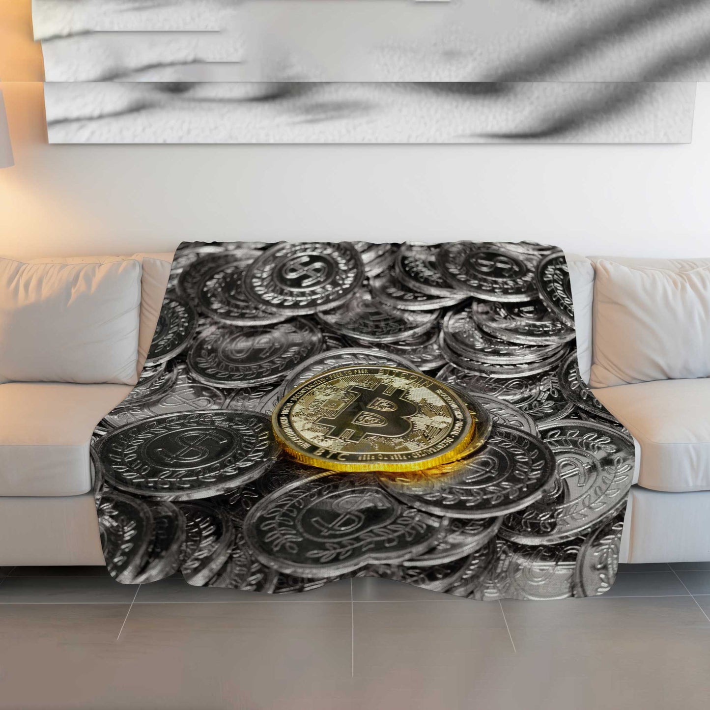 "Digital Goldmine" Bitcoin Coin Scatter Blanket - Wealthy Warmth