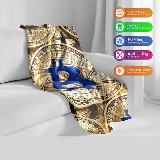 "Golden Bitcoin Cascade" Crypto Coin Abundance Blanket - Luxurious Digital Comfort