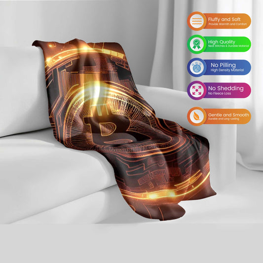 "Abstract Bitcoin Stream" Crypto Art Blanket - Modern Digital Comfort