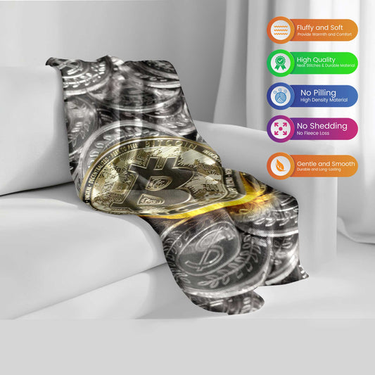 "Digital Goldmine" Bitcoin Coin Scatter Blanket - Wealthy Warmth