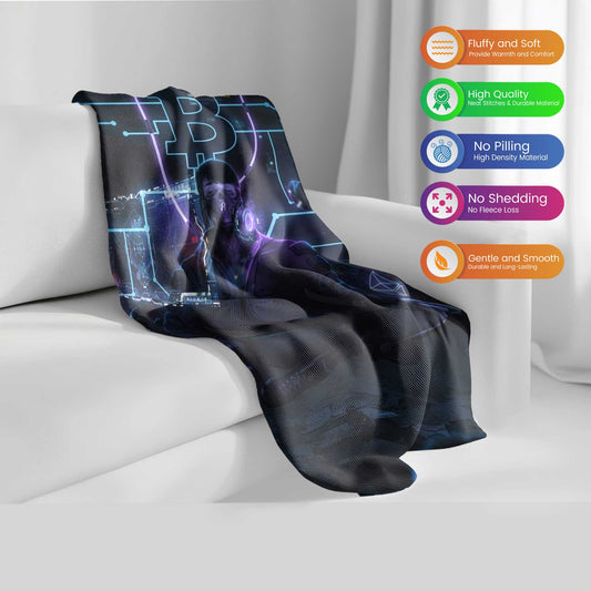 "Cyberpunk Circuitry" Bitcoin & Crypto Blanket - Neon Glow & Urban Comfort