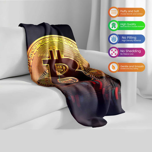 "Fiery Bitcoin Blaze" Crypto Performance Blanket - Dynamic Digital Comfort
