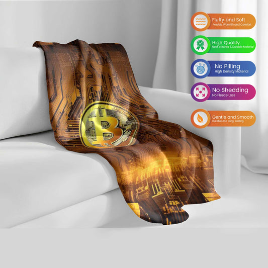 "Electro-Circuit Bitcoin" Cybernetic Comfort Blanket - Tech-Inspired Warmth