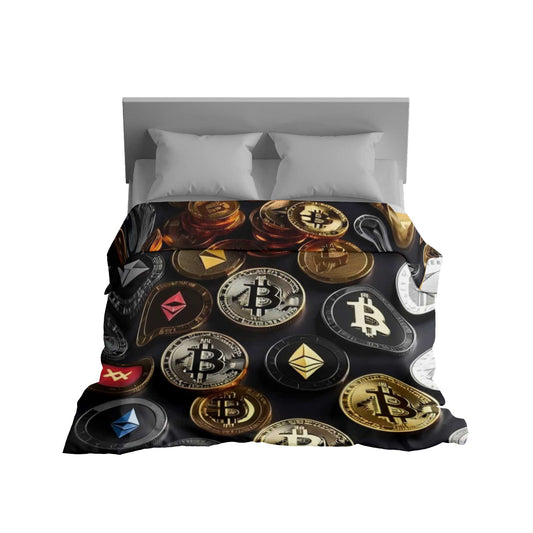 "Golden Crypto Dream" Floating Coin Blanket - Luxurious & Soft Bitcoin Design