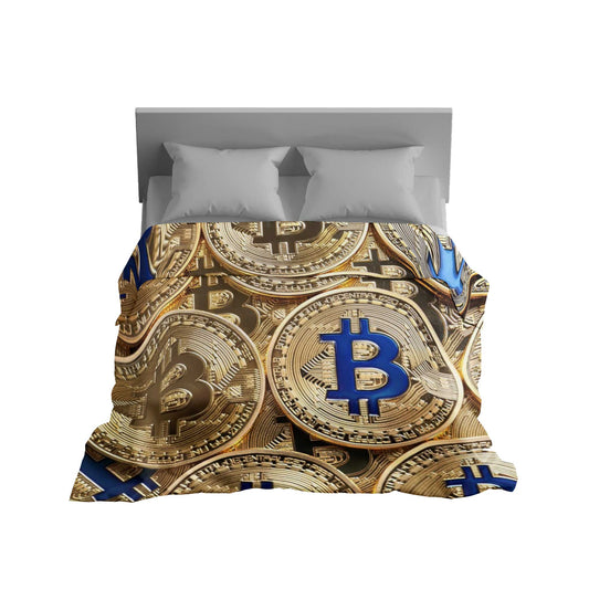 "Golden Bitcoin Cascade" Crypto Coin Abundance Blanket - Luxurious Digital Comfort